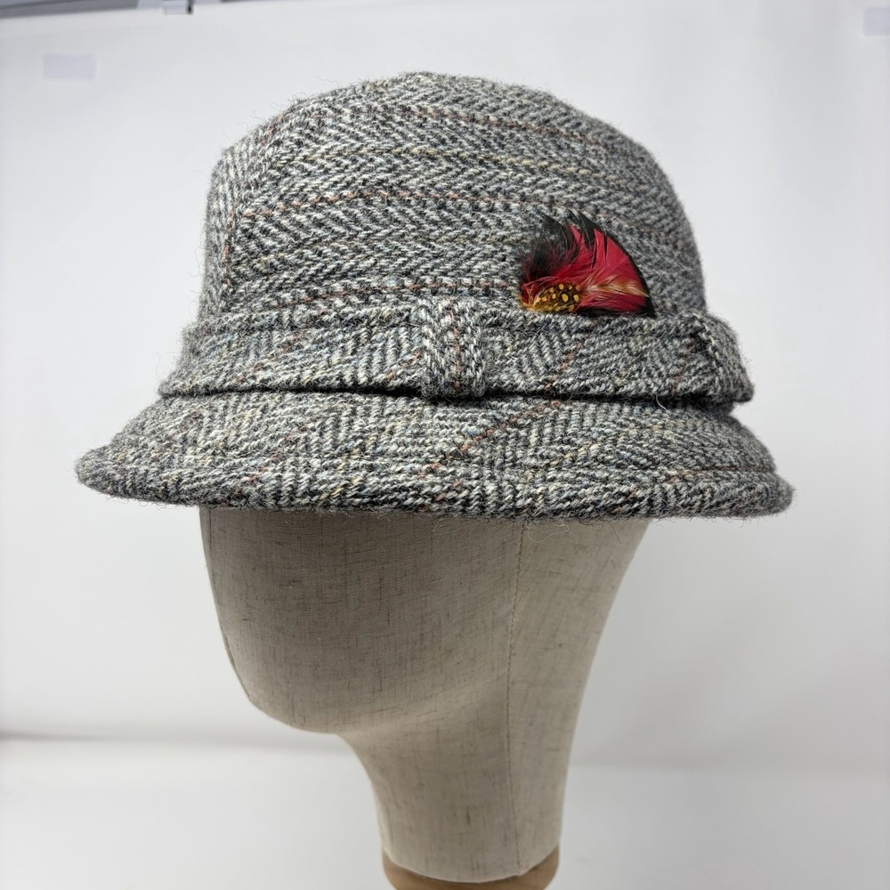 Country Gentlemen Trav'ler‎ Crushable Tweed Hat Gray Herringbone Feather 7 1/8